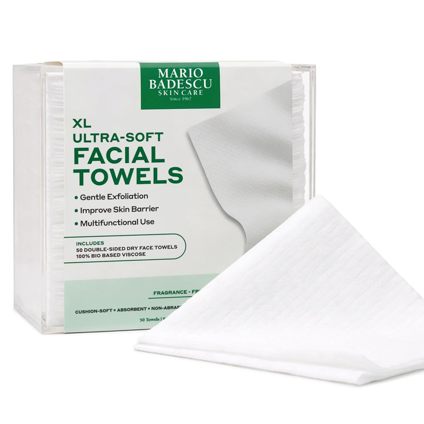 Mario Badescu Ultra-Soft Disposable Face Towels XL – 50 Count Double-Sided Dry Facial Towels, Smooth & Textured