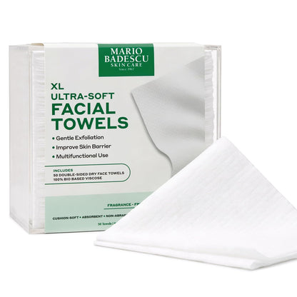 Mario Badescu Ultra-Soft Disposable Face Towels XL – 50 Count Double-Sided Dry Facial Towels, Smooth & Textured