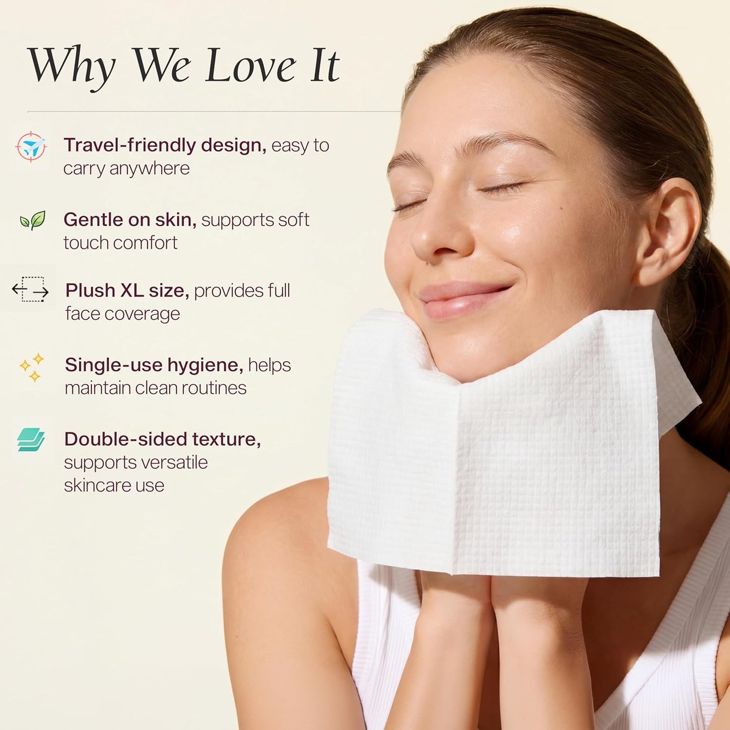 Mario Badescu Ultra-Soft Disposable Face Towels XL – 50 Count Double-Sided Dry Facial Towels, Smooth & Textured