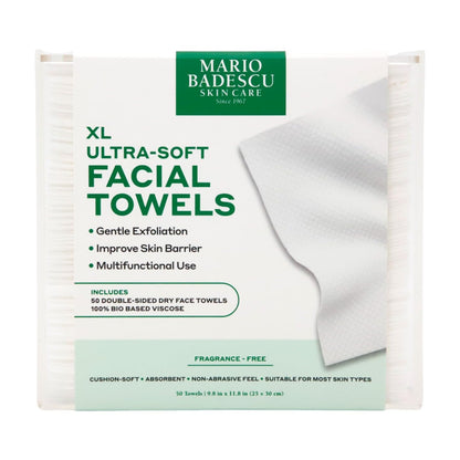 Mario Badescu Ultra-Soft Disposable Face Towels XL – 50 Count Double-Sided Dry Facial Towels, Smooth & Textured