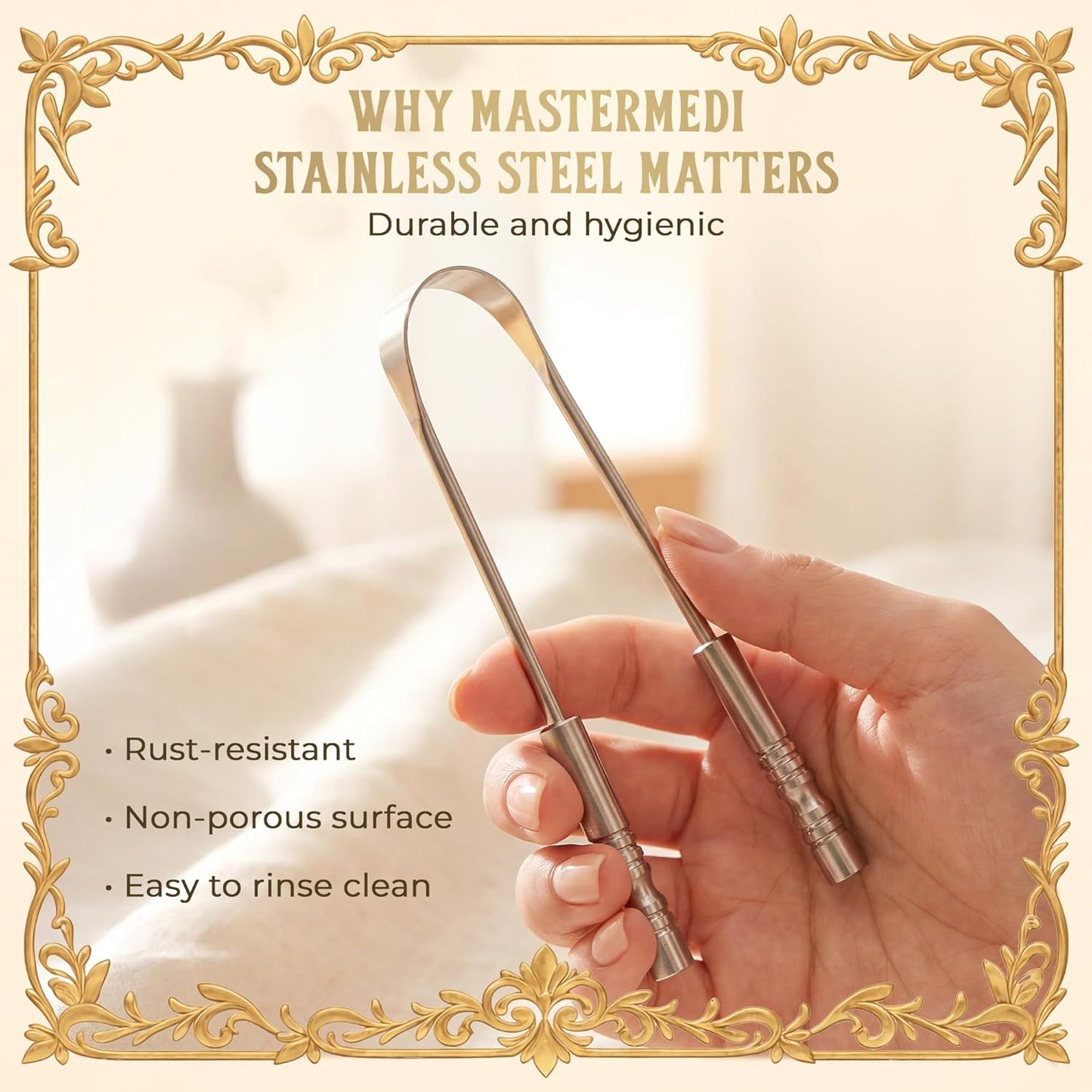 MasterMedi Tongue Scraper for Adults with Multicolor Travel Cases (2 Pack), 100% Stainless Steel, Reduce Bad Breath..