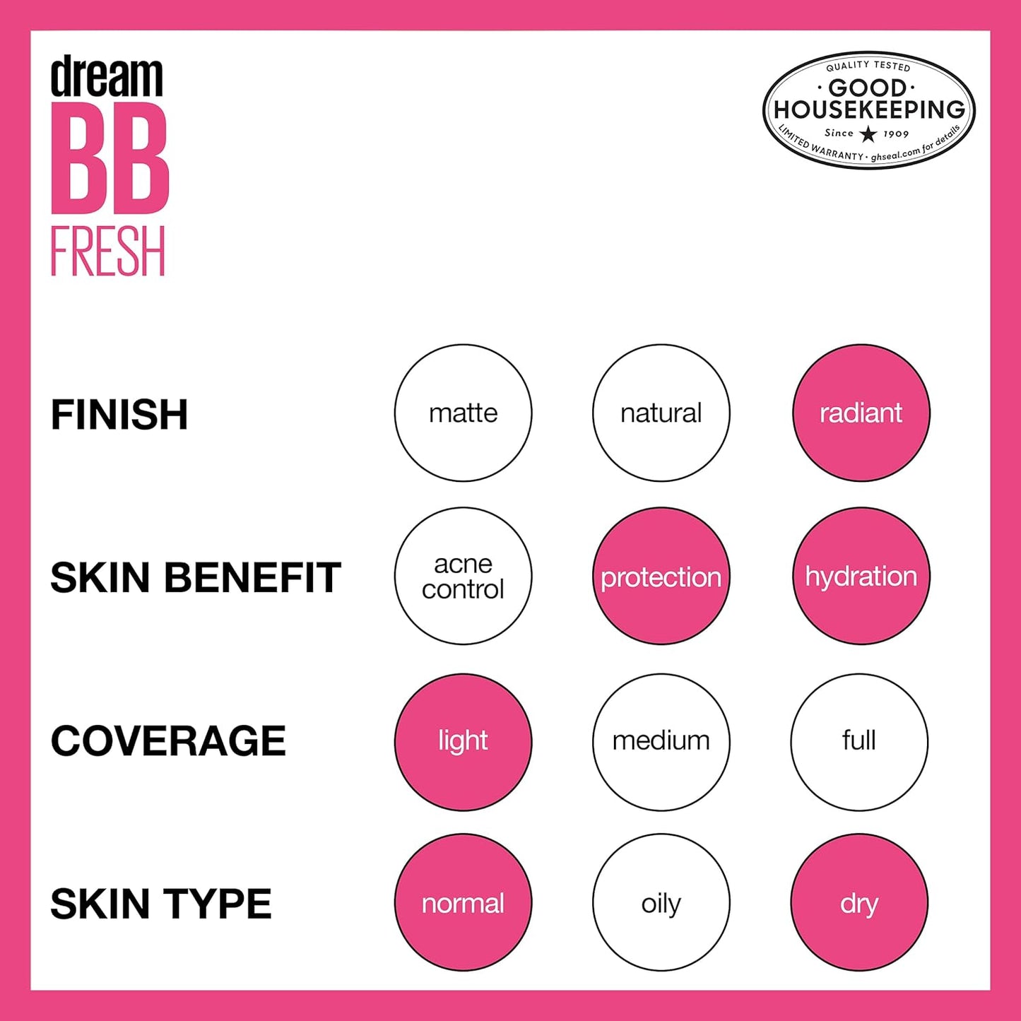 Maybelline Dream Fresh Skin Hydrating BB cream, 8-in-1 Skin Perfecting Beauty Balm with Broad Spectrum SPF 30..