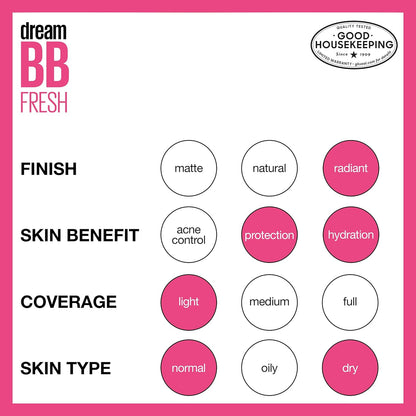 Maybelline Dream Fresh Skin Hydrating BB cream, 8-in-1 Skin Perfecting Beauty Balm with Broad Spectrum SPF 30..