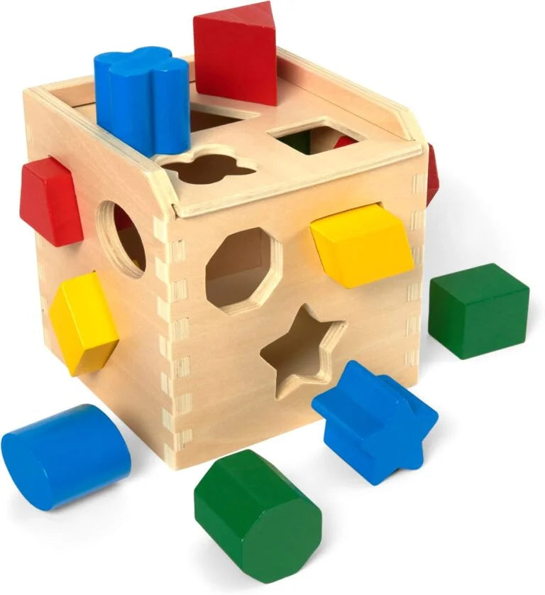 Melissa & Doug Shape Sorting Cube – Classic Wooden Toy With 12 Shapes Classic Kids Toys, Wooden Toddler Toys, Shape Sorter For Toddlers Ages 2+