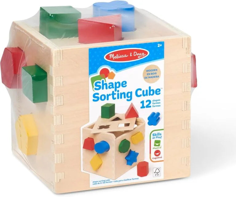 Melissa & Doug Shape Sorting Cube – Classic Wooden Toy With 12 Shapes Classic Kids Toys, Wooden Toddler Toys, Shape Sorter For Toddlers Ages 2+