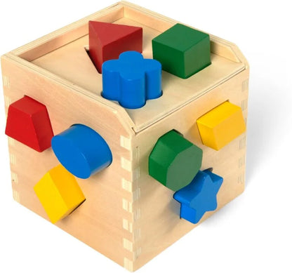 Melissa & Doug Shape Sorting Cube – Classic Wooden Toy With 12 Shapes Classic Kids Toys, Wooden Toddler Toys, Shape Sorter For Toddlers Ages 2+