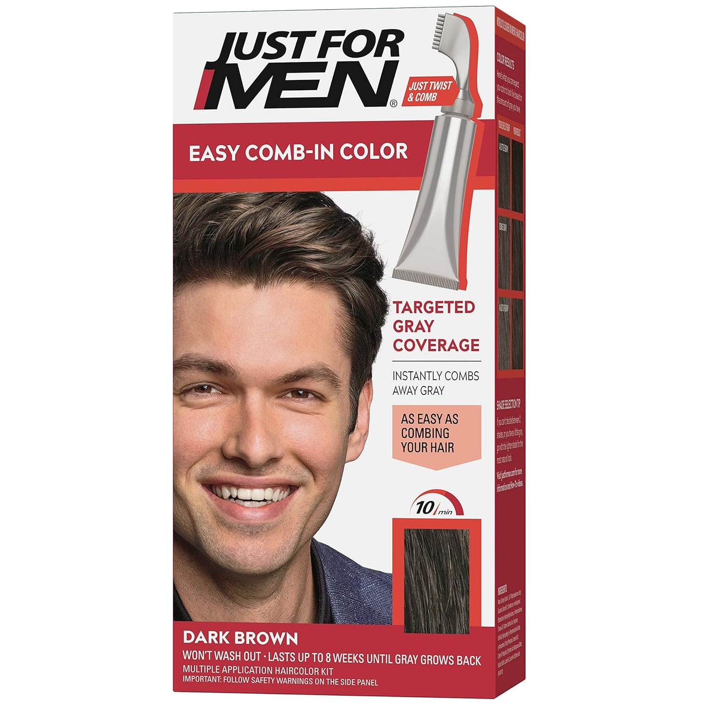 Just For Men Easy Comb-In Color Mens Hair Dye, Easy No Mix Application with Comb Applicator - Dark Brown..