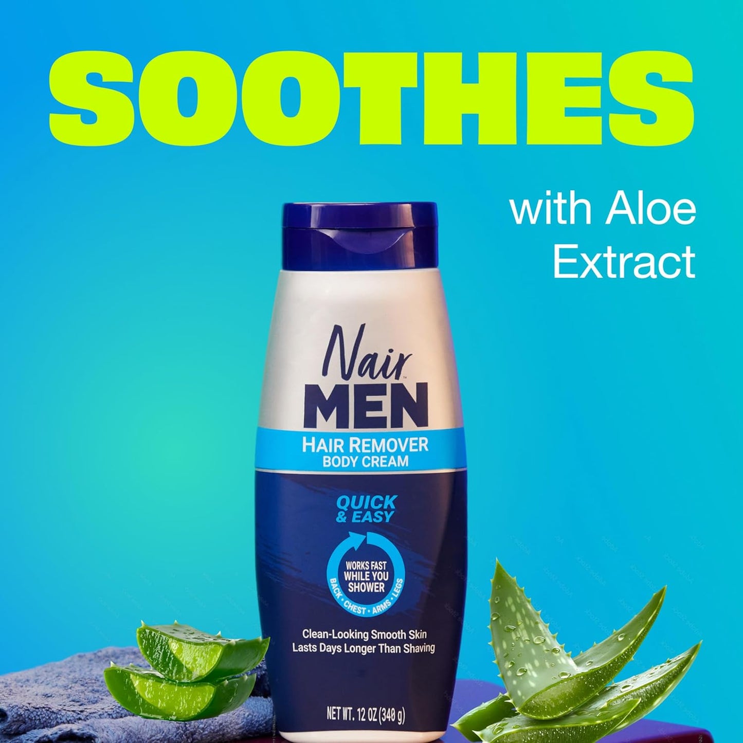 Nair Men Hair Remover Body Cream, Quick and Easy Body Hair Removal Cream for Men, Aloe and Lanolin..