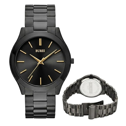 BUREI Men's Wrist Watch, Analog Stainless Steel Dress Waterproof Quartz Watch