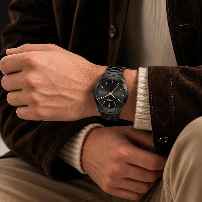 BUREI Men's Wrist Watch, Analog Stainless Steel Dress Waterproof Quartz Watch