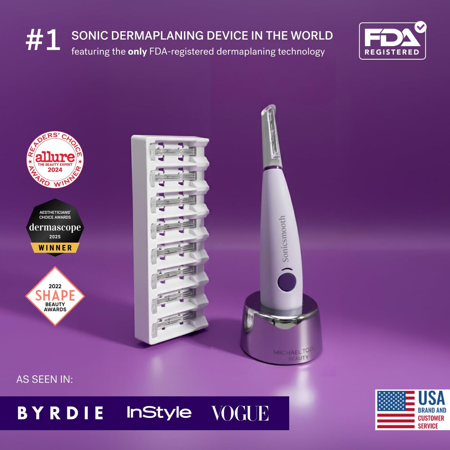 Michael Todd Beauty Sonicsmooth Dermaplane Razor for Women Face | Dermaplaning System + Eyebrow Trimmer, Peach Fuzz Remover...