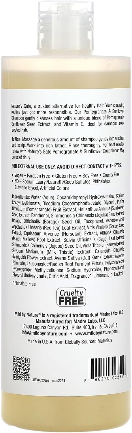 Mild By Nature (Nature's Gate), Pomegranate & Sunflower Shampoo for Color-Treated Hair, 16 fl oz (473 ml)