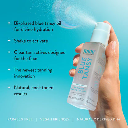 Minetan Clear Face Tan Mist | Blue Tansy Oil Infused Facial Self Tanning Spray - Gradual Fake Tanner with Hydrating Skin Care..
