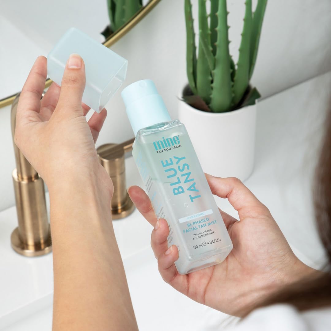 Minetan Clear Face Tan Mist | Blue Tansy Oil Infused Facial Self Tanning Spray - Gradual Fake Tanner with Hydrating Skin Care..
