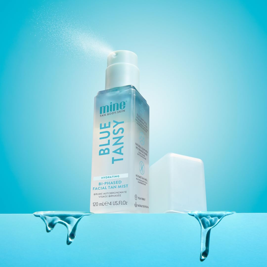 Minetan Clear Face Tan Mist | Blue Tansy Oil Infused Facial Self Tanning Spray - Gradual Fake Tanner with Hydrating Skin Care..