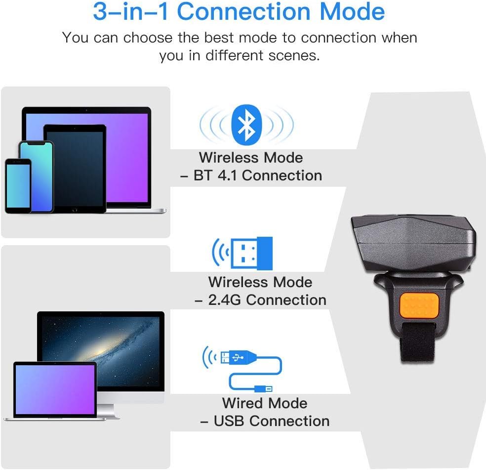 Eyoyo Mini Wearable 2D 1D QR Bluetooth Finger Ring Barcode Scanner