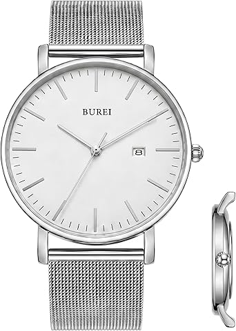 Men Wrist Watches Fashion Minimalist Thin Analog Quartz Waterproof Watches (Silver)