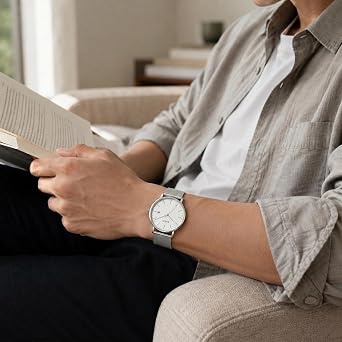 Men Wrist Watches Fashion Minimalist Thin Analog Quartz Waterproof Watches (Silver)