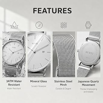 Men Wrist Watches Fashion Minimalist Thin Analog Quartz Waterproof Watches (Silver)