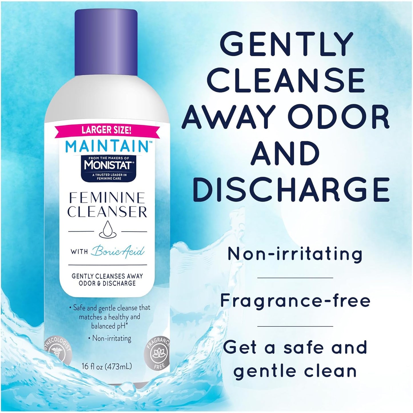 Monistat Boric Acid Feminine Wash, Fragrance-Free Intimate Wash for Women with Gentle pH-Balanced Formula