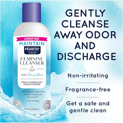 Monistat Boric Acid Feminine Wash, Fragrance-Free Intimate Wash for Women with Gentle pH-Balanced Formula