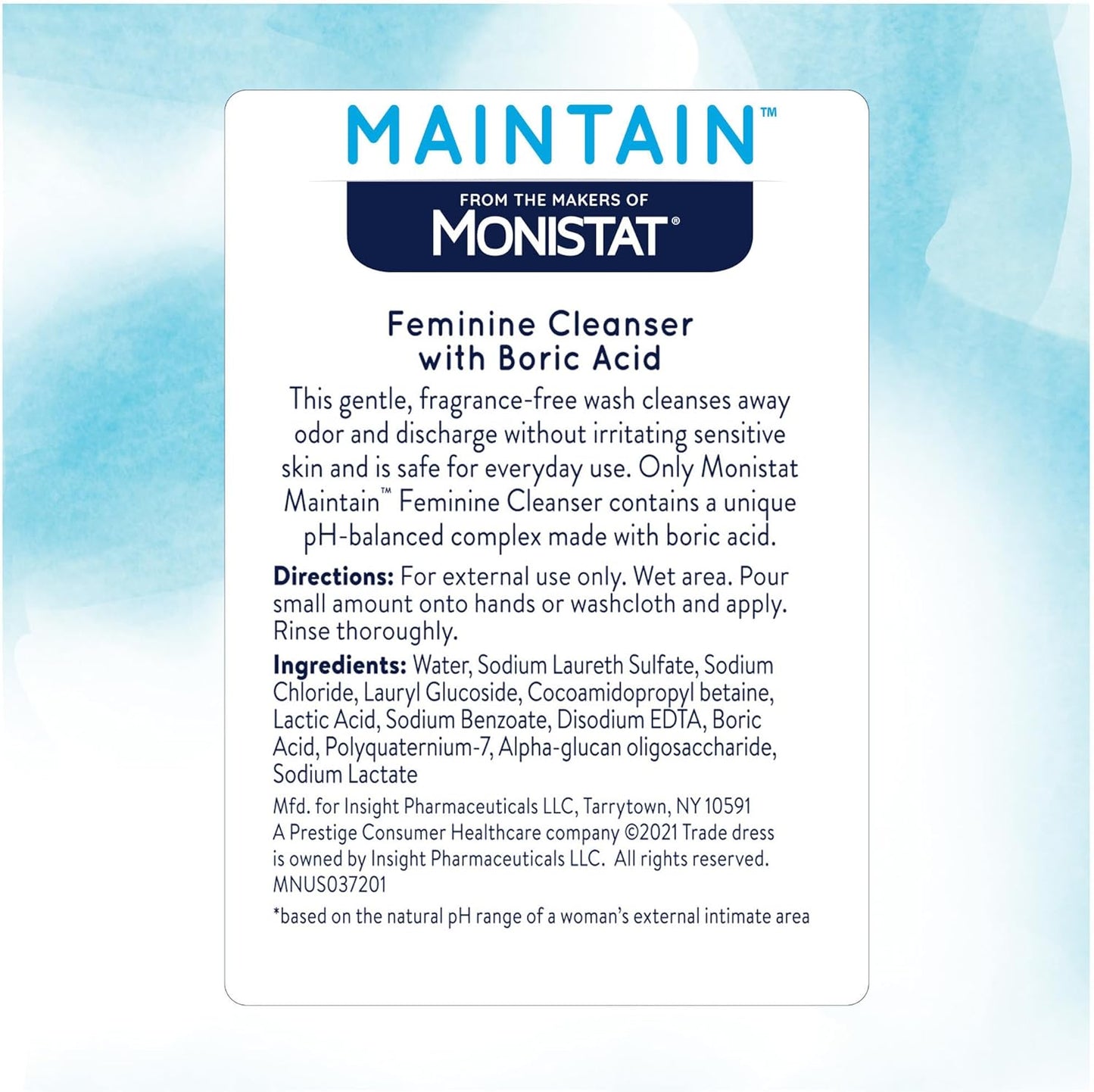 Monistat Boric Acid Feminine Wash, Fragrance-Free Intimate Wash for Women with Gentle pH-Balanced Formula