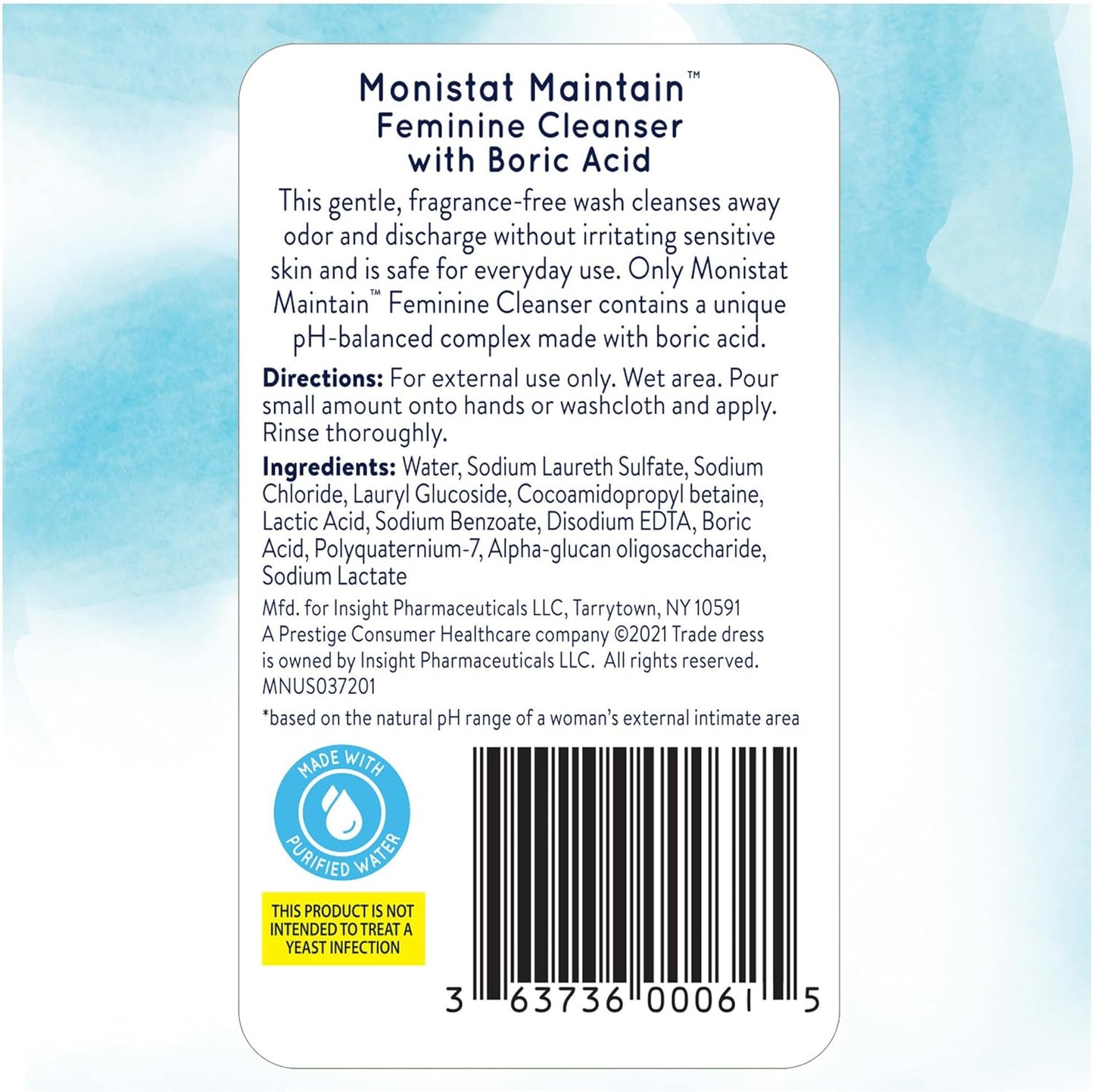 Monistat Boric Acid Feminine Wash, Fragrance-Free Intimate Wash for Women with Gentle pH-Balanced Formula