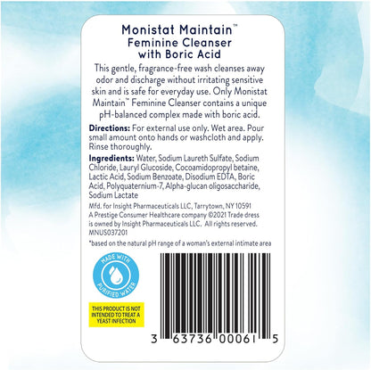 Monistat Boric Acid Feminine Wash, Fragrance-Free Intimate Wash for Women with Gentle pH-Balanced Formula