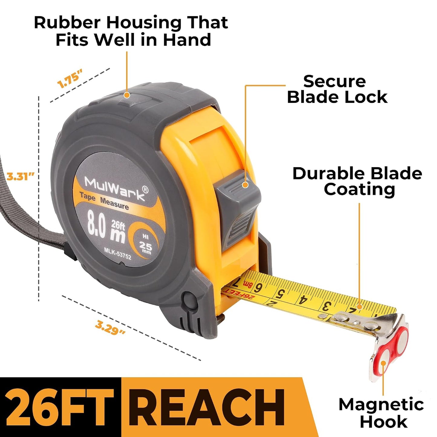 MulWark 25ft Metric Tape Measure, Measuring Tape Retractable, Easy Read Measurement Tape..