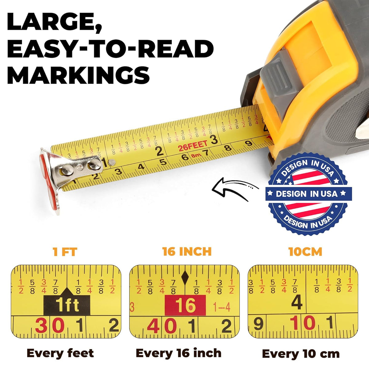 MulWark 25ft Metric Tape Measure, Measuring Tape Retractable, Easy Read Measurement Tape..