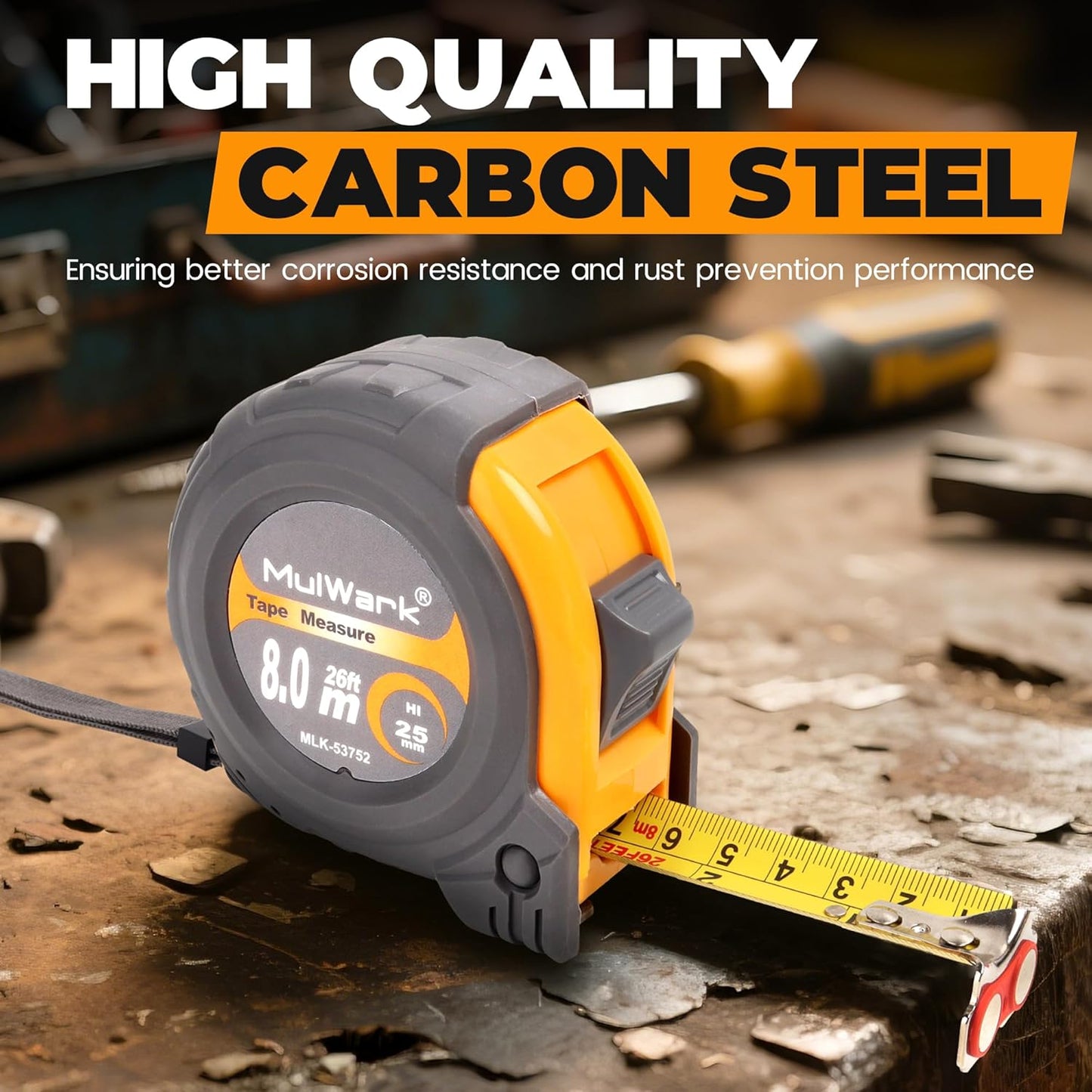 MulWark 25ft Metric Tape Measure, Measuring Tape Retractable, Easy Read Measurement Tape..