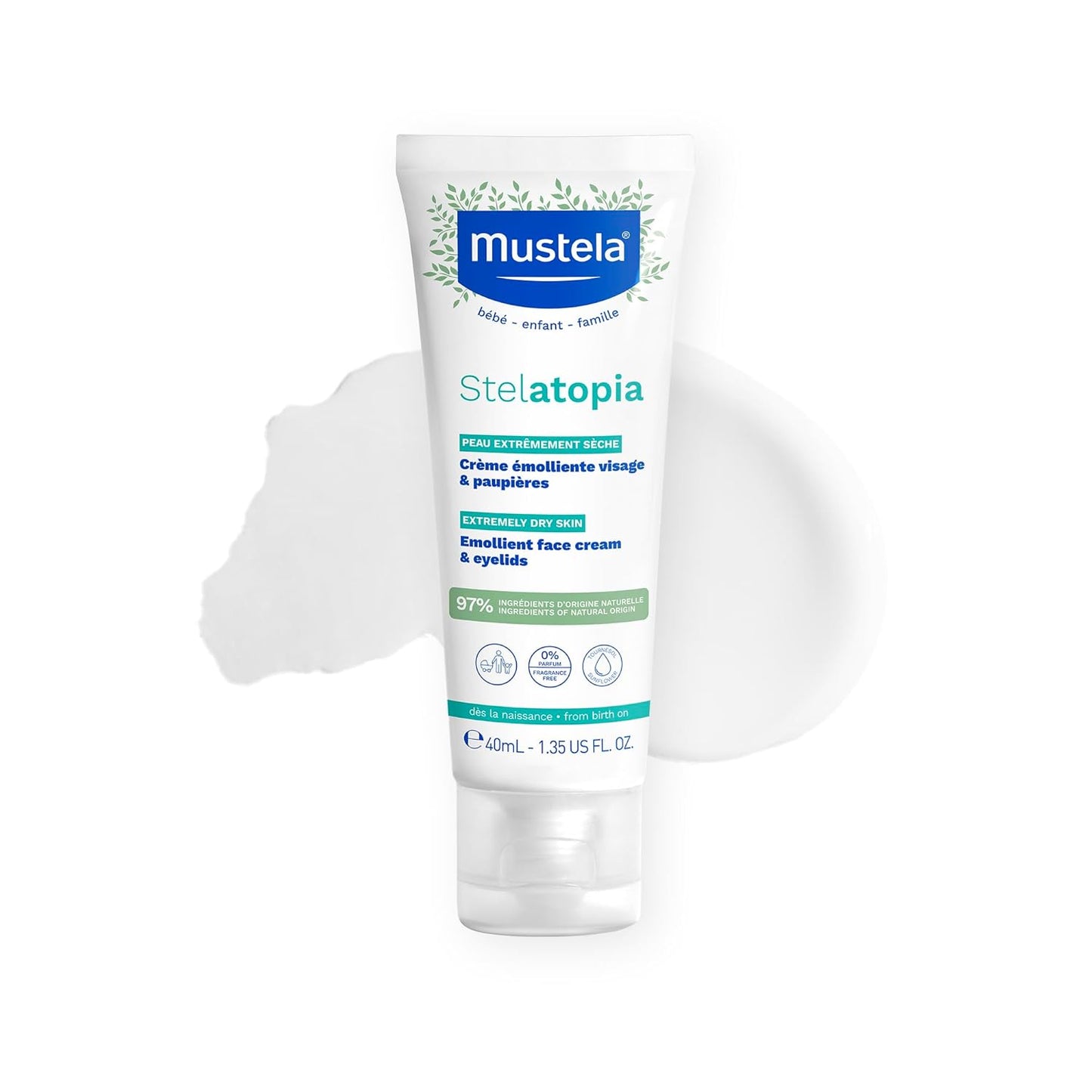 Mustela Stelatopia Eczema-Prone Skin Emollient Baby Face Cream - Face Moisturizer with Natural Avocado & Sunflower Oil..