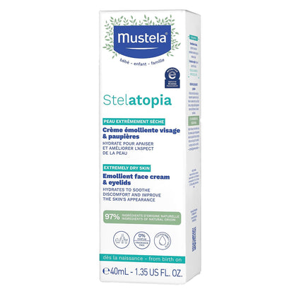 Mustela Stelatopia Eczema-Prone Skin Emollient Baby Face Cream - Face Moisturizer with Natural Avocado & Sunflower Oil..
