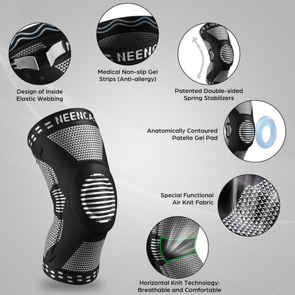 NEENCA Professional Knee Brace, Compression Knee Sleeve with Patella Gel Pad & Side Stabilizers