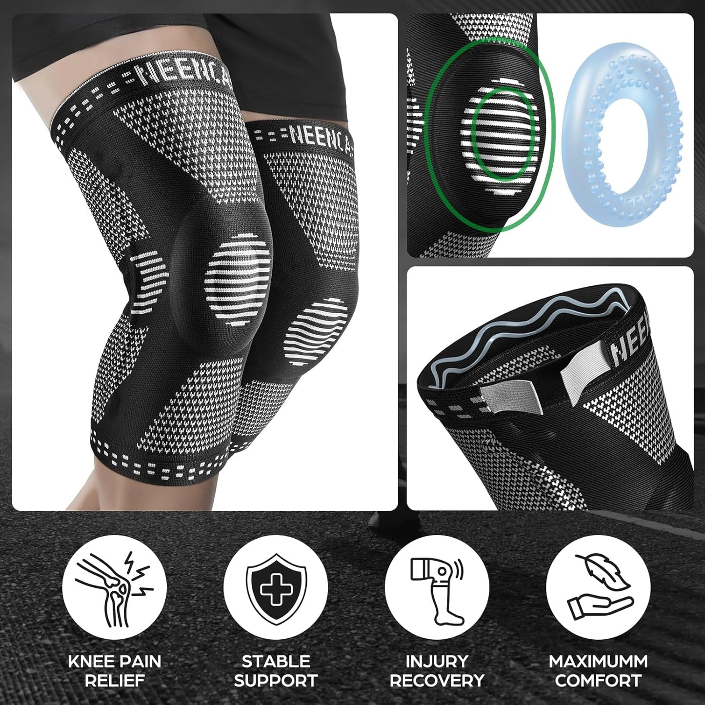 NEENCA Professional Knee Brace, Compression Knee Sleeve with Patella Gel Pad & Side Stabilizers
