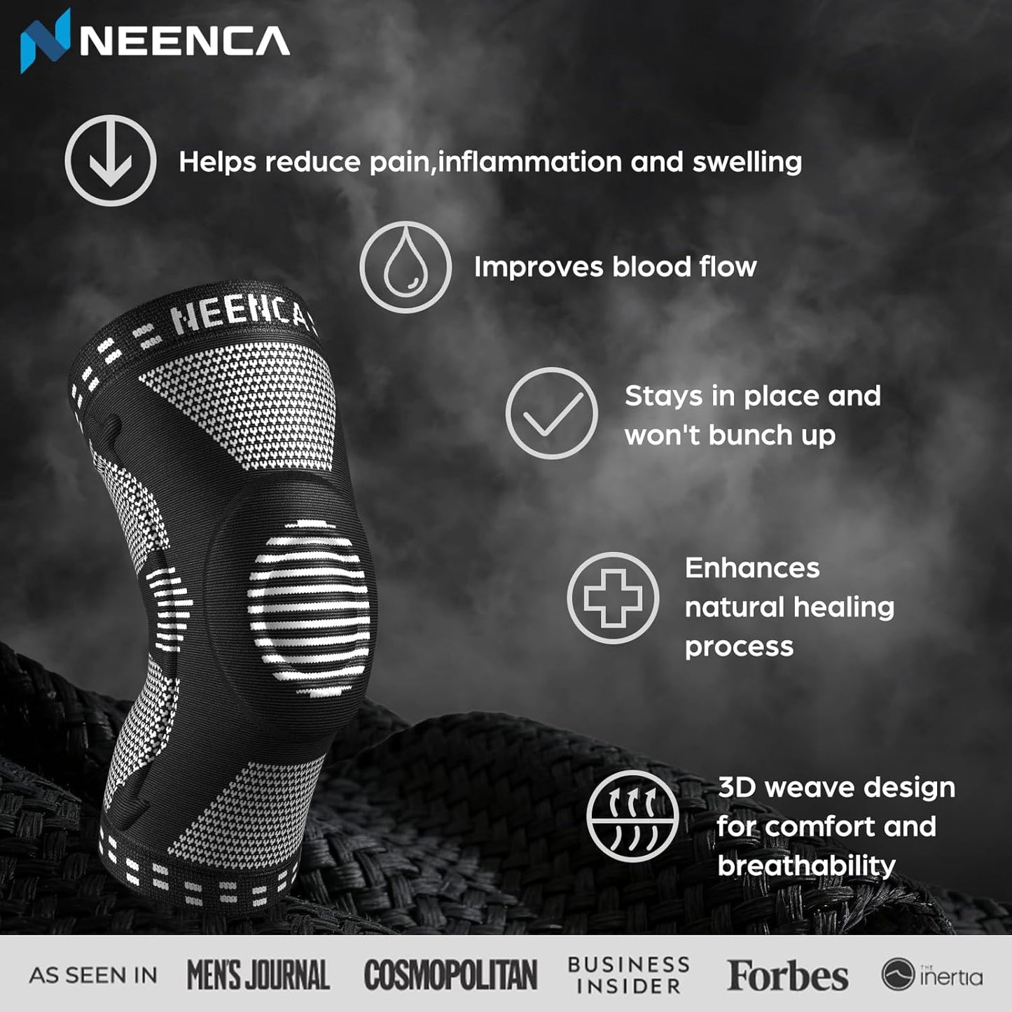 NEENCA Professional Knee Brace, Compression Knee Sleeve with Patella Gel Pad & Side Stabilizers