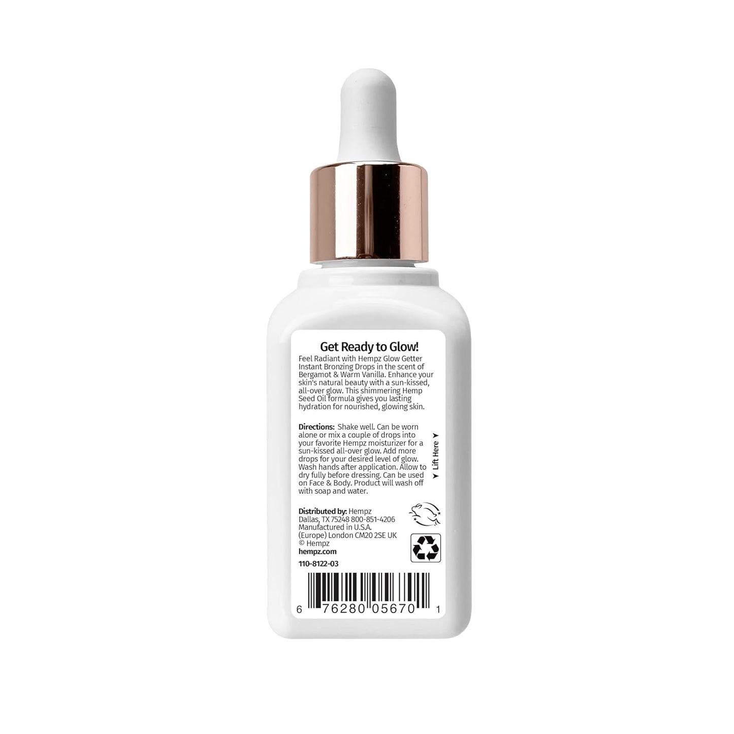 Hempz NEW Glow Getter Instant Bronzing Drops, Dewy Face Bronzer, Hydrating Shimmer, 2 oz.