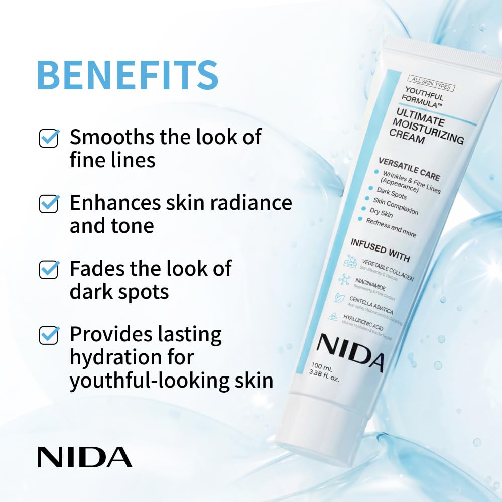 NIDA Youthful Formula™ Ultimate Moisturizing Cream | Centella Asiatica, Niacinamide, Hyaluronic Acid, Collagen..