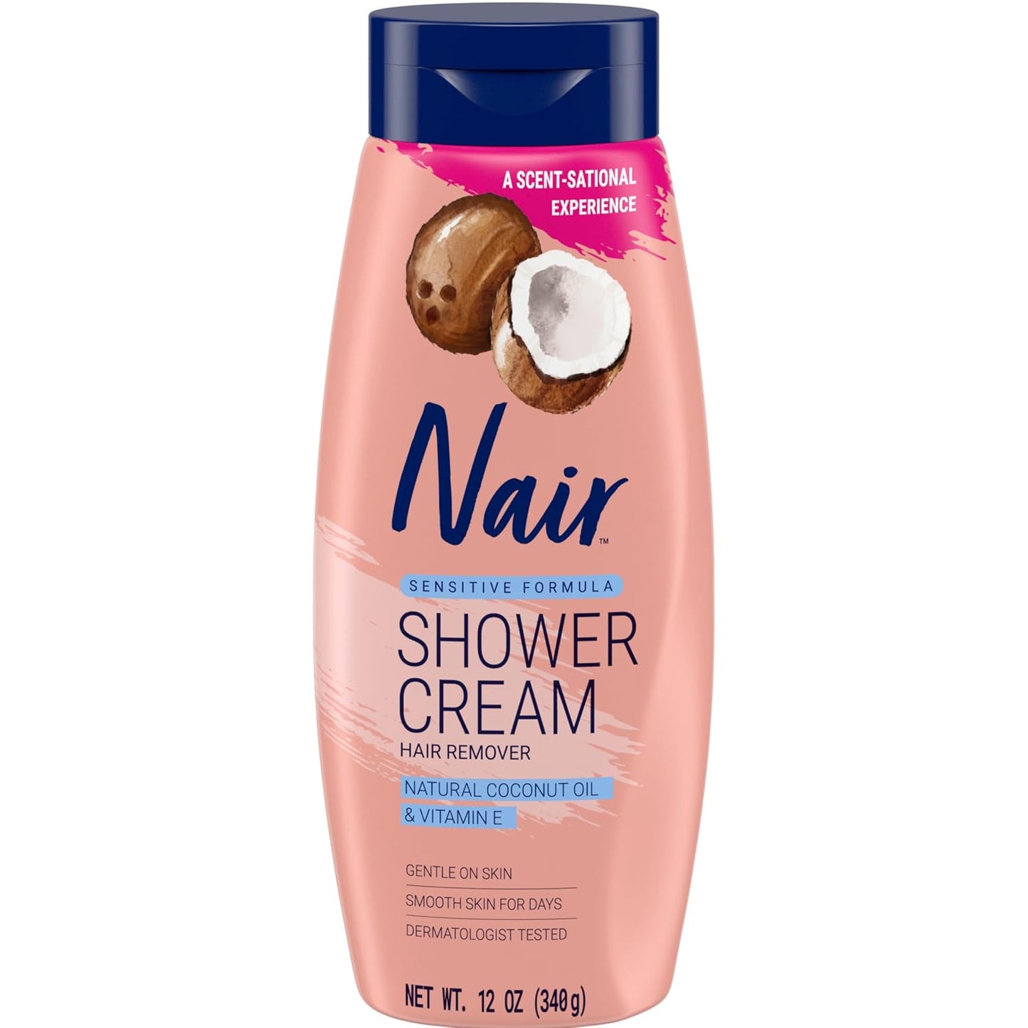 Nair Sensitive Shower Cream Hair Remover with Natural Coconut Oil and Vitamin E, Body Hair Removal Cream..