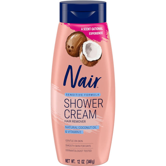 Nair Sensitive Shower Cream Hair Remover with Natural Coconut Oil and Vitamin E, Body Hair Removal Cream..