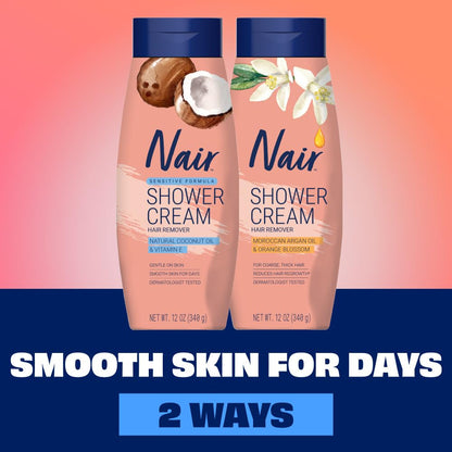 Nair Sensitive Shower Cream Hair Remover with Natural Coconut Oil and Vitamin E, Body Hair Removal Cream..