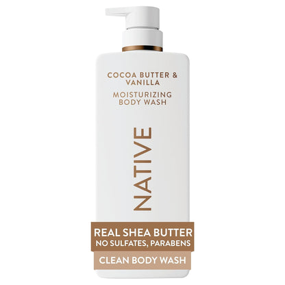 Native Cocoa Butter &amp; Vanilla Scent 24-Hour Moisturizing Bodywash for Women &amp; Men, Clean & Gentle, for Dry or Sensitive Skin..
