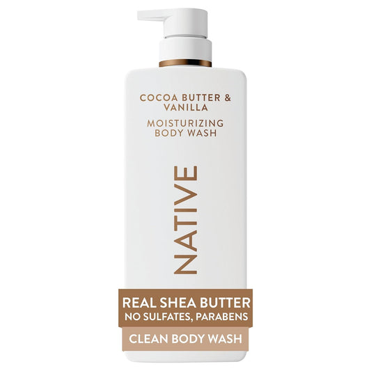 Native Cocoa Butter &amp; Vanilla Scent 24-Hour Moisturizing Bodywash for Women &amp; Men, Clean & Gentle, for Dry or Sensitive Skin..