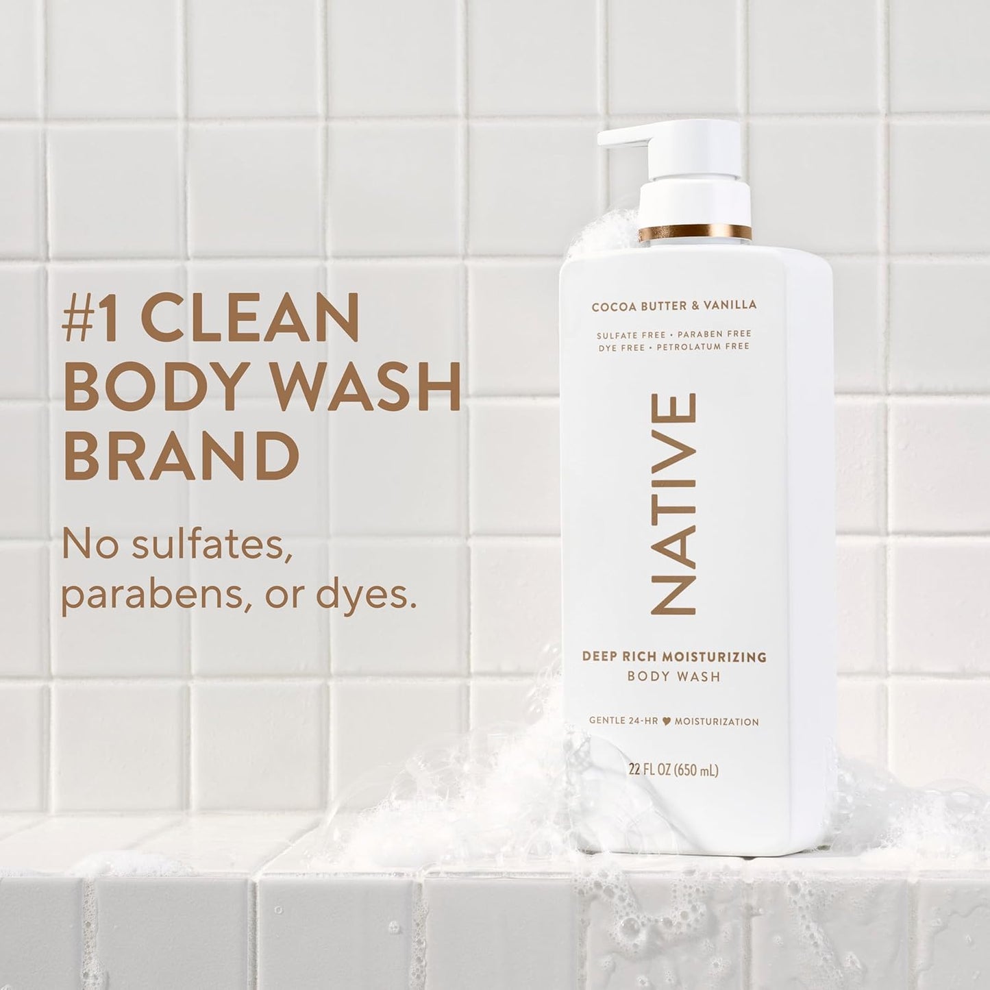 Native Cocoa Butter &amp; Vanilla Scent 24-Hour Moisturizing Bodywash for Women &amp; Men, Clean & Gentle, for Dry or Sensitive Skin..