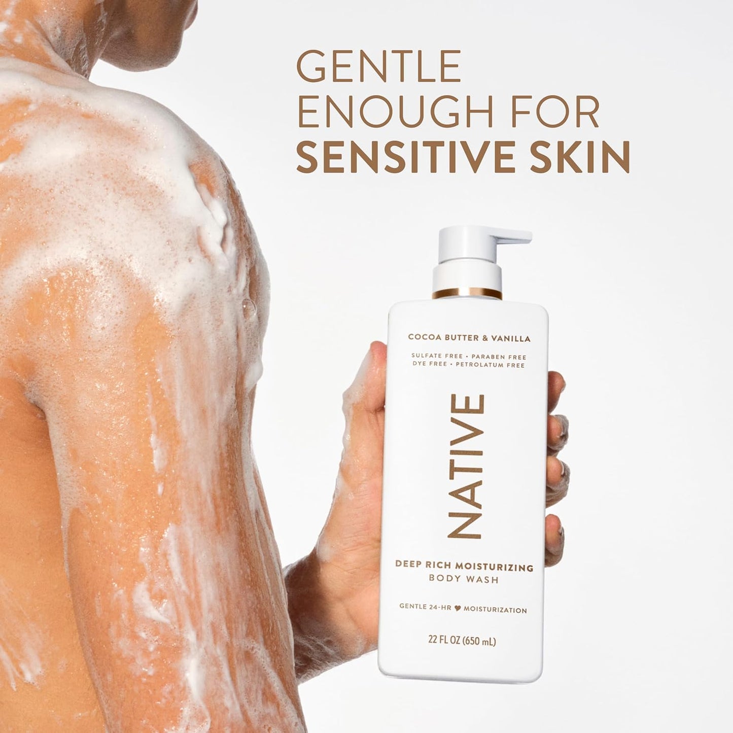 Native Cocoa Butter &amp; Vanilla Scent 24-Hour Moisturizing Bodywash for Women &amp; Men, Clean & Gentle, for Dry or Sensitive Skin..