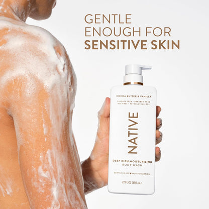 Native Cocoa Butter &amp; Vanilla Scent 24-Hour Moisturizing Bodywash for Women &amp; Men, Clean & Gentle, for Dry or Sensitive Skin..