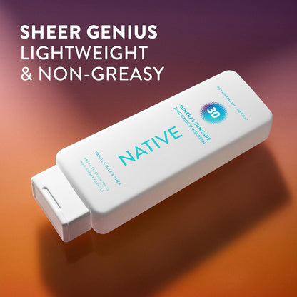 Native Mineral Sunscreen Lotion SPF 30, Vanilla Milk &amp; Shea Scent, with 100% Mineral Zinc Oxide for Face & Body..