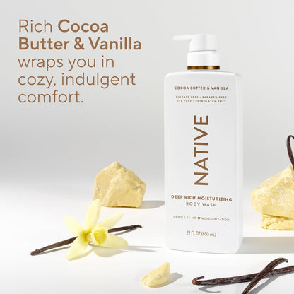 Native Cocoa Butter &amp; Vanilla Scent 24-Hour Moisturizing Bodywash for Women &amp; Men, Clean & Gentle, for Dry or Sensitive Skin..