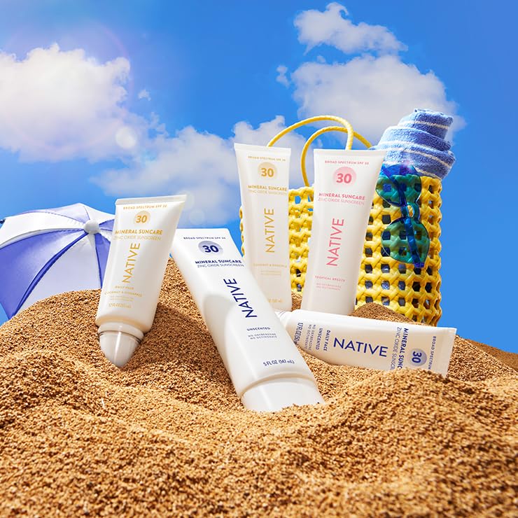 Native Sunscreen SPF 30, Zinc Oxide Dermatologist Tested Suitable for Sensitive Skin &amp; Hawaii Compliant, 5 Ounces..