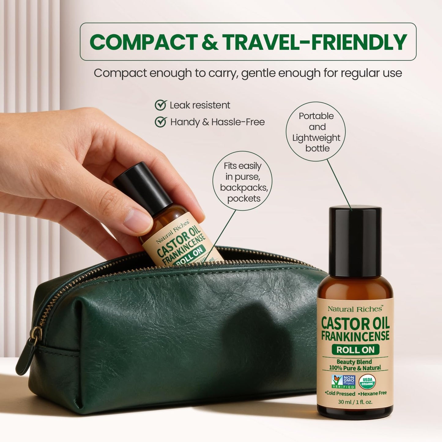 Natural Riches Organic Castor Oil and Frankincense Eye Roller 30 ml - Lightweight Roll On for Under Eye Puffiness..
